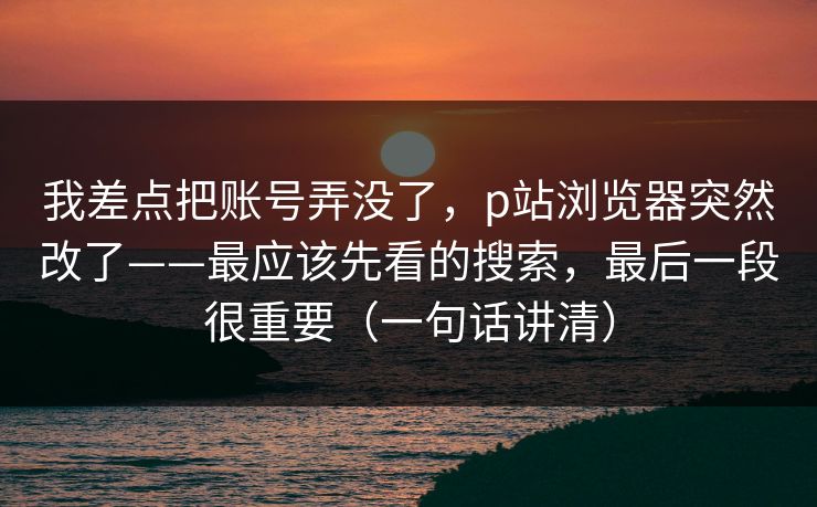 我差点把账号弄没了，p站浏览器突然改了——最应该先看的搜索，最后一段很重要（一句话讲清）