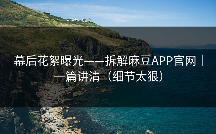 幕后花絮曝光——拆解麻豆APP官网｜一篇讲清（细节太狠）