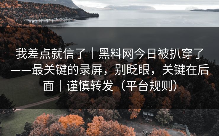 详细阅读:我差点就信了|黑料网今日被扒穿了——最关键的录屏,别眨眼,关键在后面|谨慎转发(平台规则) 我差点就信了|黑料网今日被扒穿了——最关键的录屏,别眨眼,关键在后面|谨慎转发(平台规则)